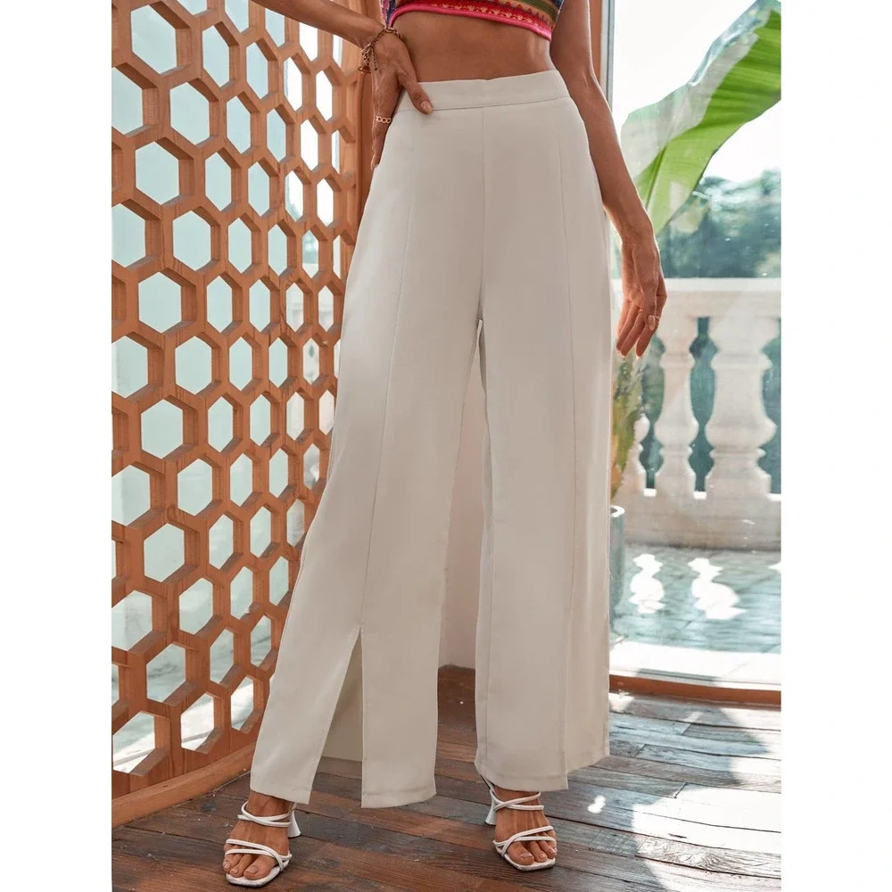 Split Hem Wide Leg Pants white high waisted - Picture 5 of 7